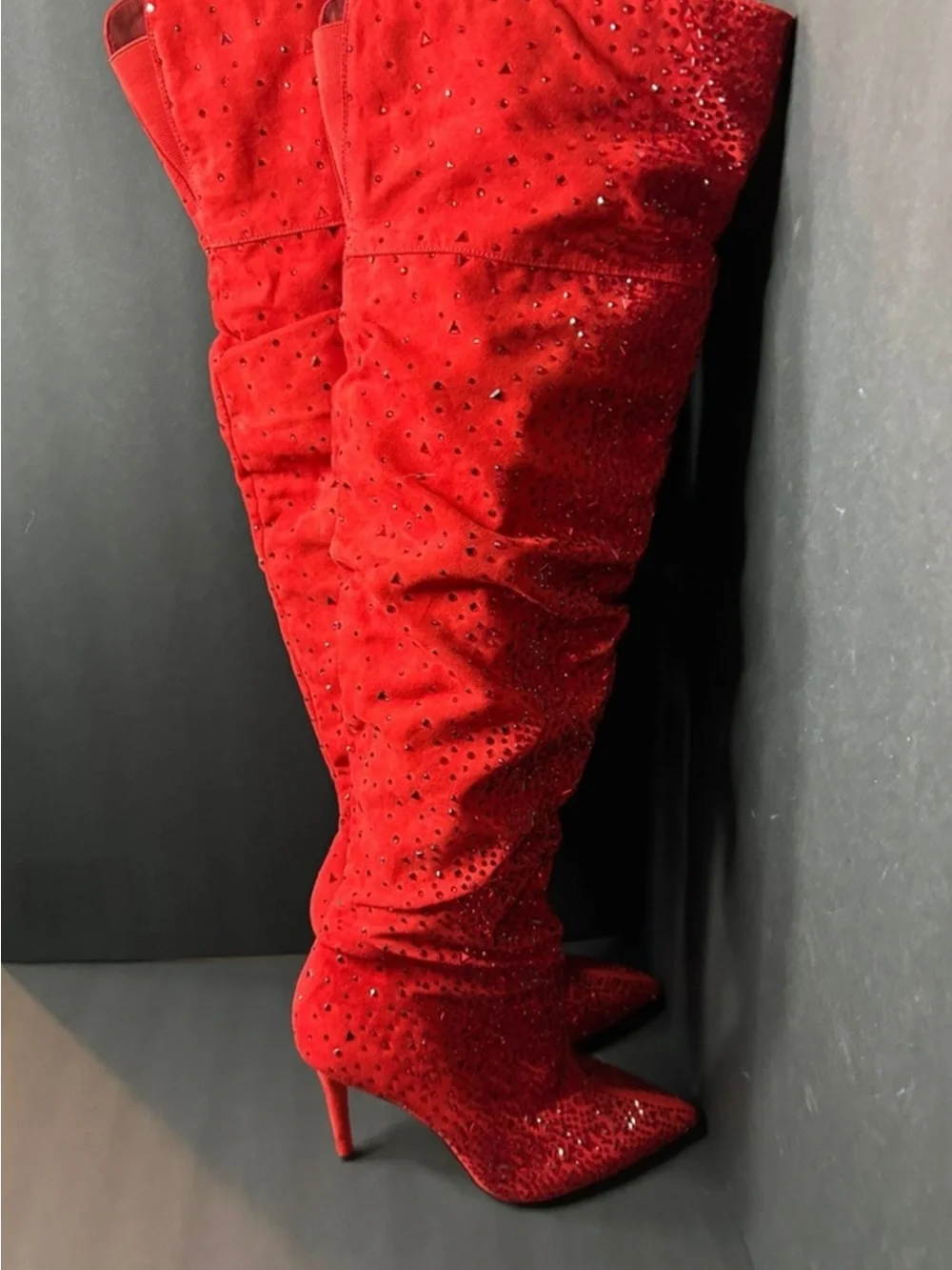 Jessica Simpson Red Crystal-Embellished Over-the-Knee Stiletto Boots